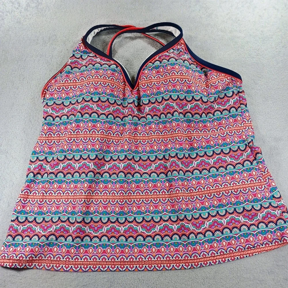 South Point Womens Tankini Top Multicolor Paisley Geometric Print L Halter